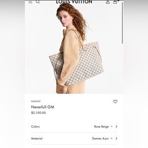 Louis Vuitton Neverfull GM Damier Azur in Rose Beige